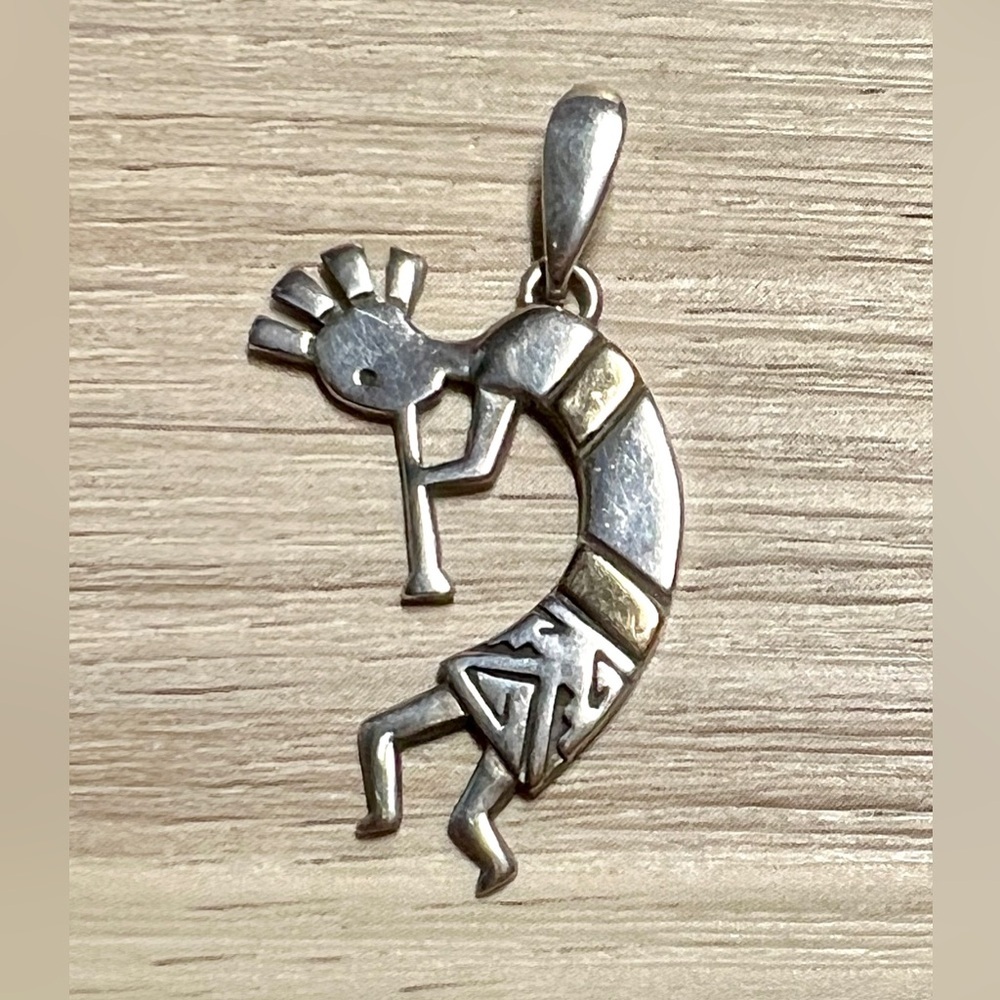Vintage Designer Calvin Begay  Sterling Silver & 14K Gold Kokopelli Pendant